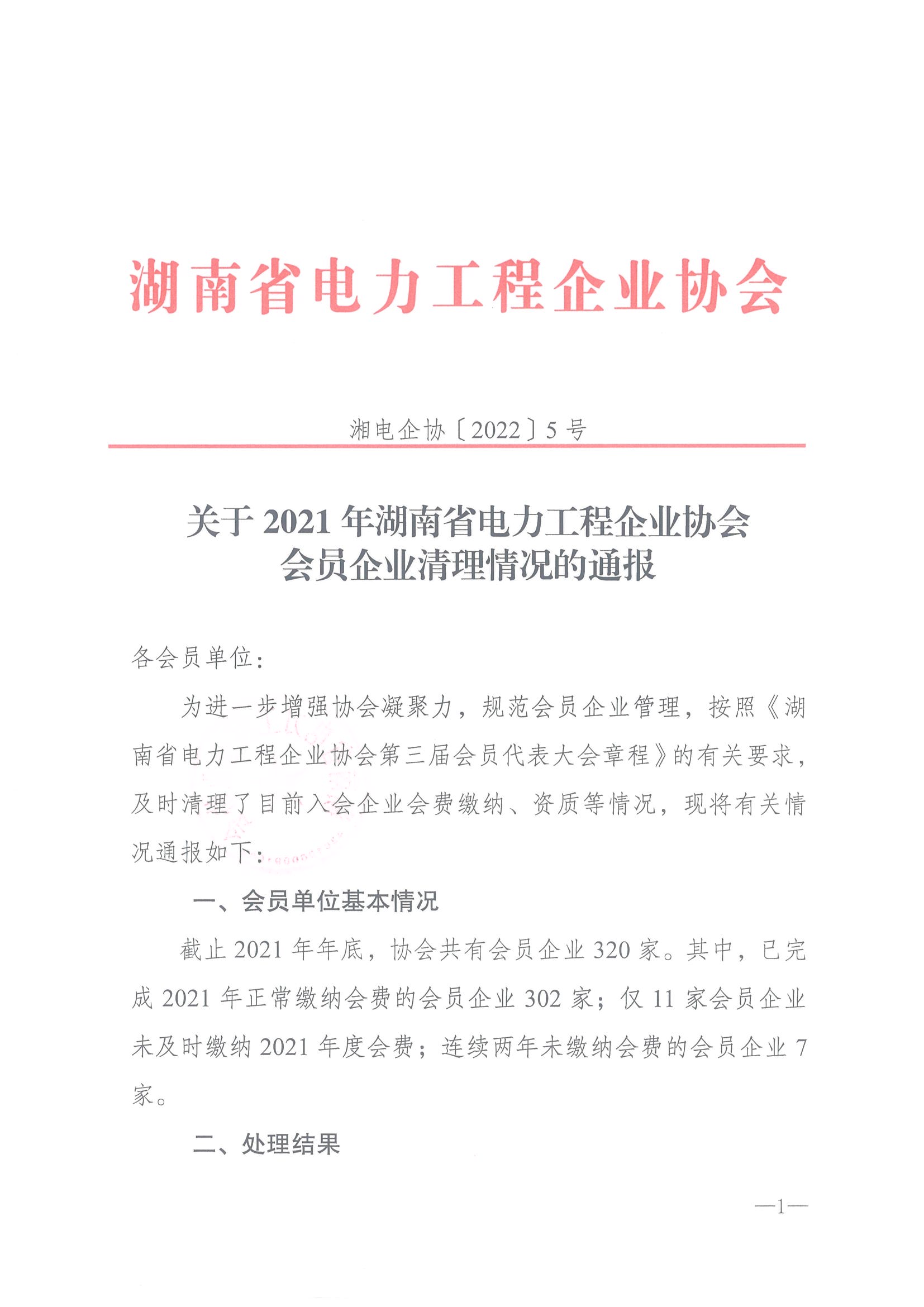 关于2021年湖南省电力工程企业协会会员企业清理情况的通报